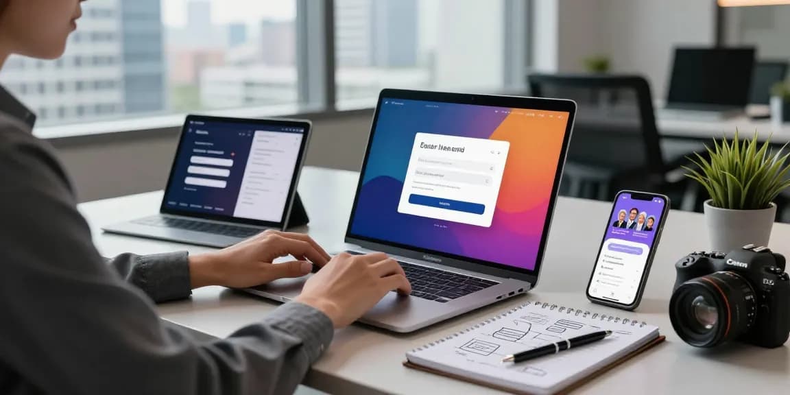 Efficient workspace with a laptop displaying login raja328 interface, reflecting modern tech usage.