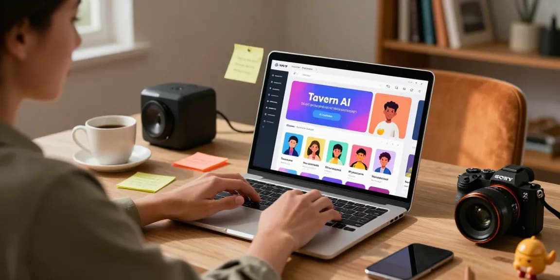 Customizing a character on Tavern AI platform in a modern workspace.