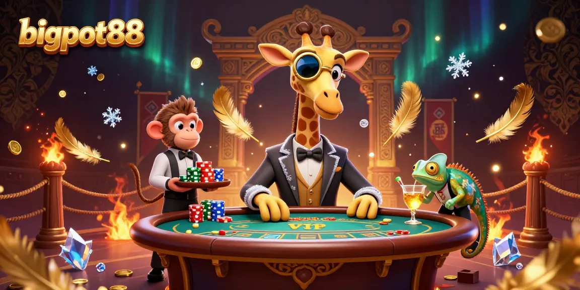 Engaging scene with bigpot88 giraffe high-roller at poker table amidst casino excitement.