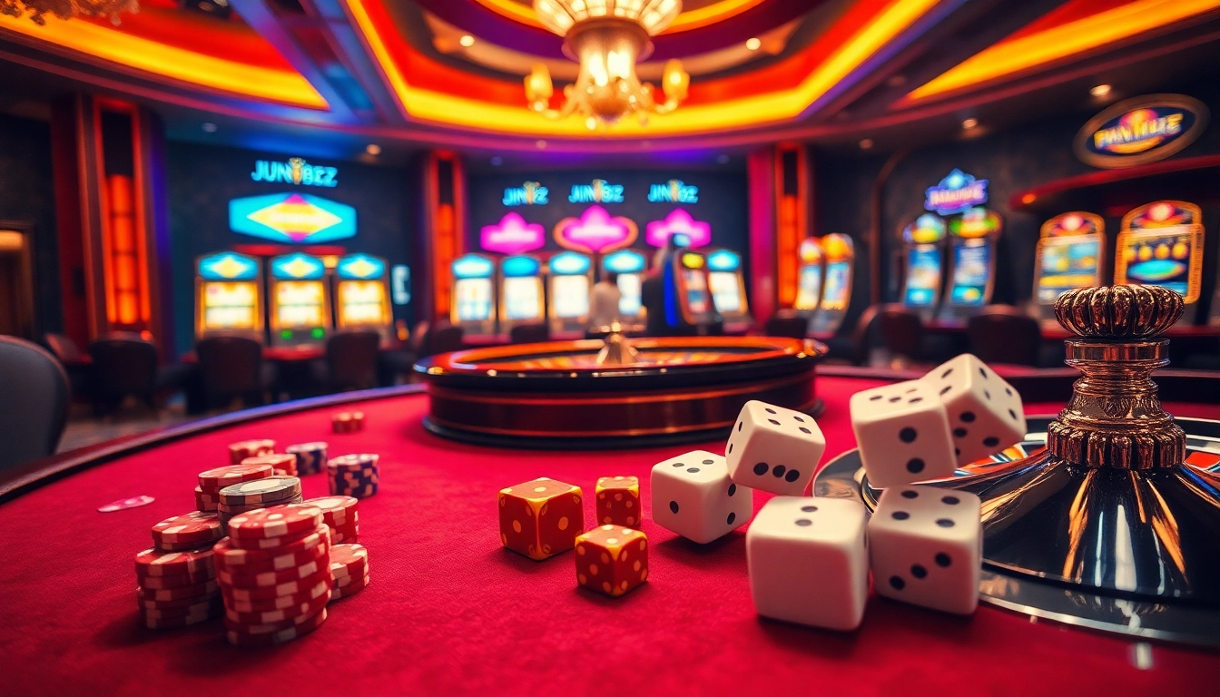 Experience the excitement of online gambling at jun88.buzz with vibrant casino visuals.