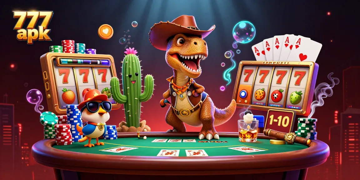 Experience thrilling 777 apk excitement with a vibrant 3D illustration featuring casino elements.