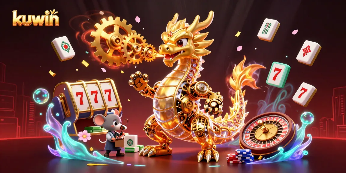Kuwin's golden dragon character ignites excitement with dynamic casino elements such as spinning slots and roulette.