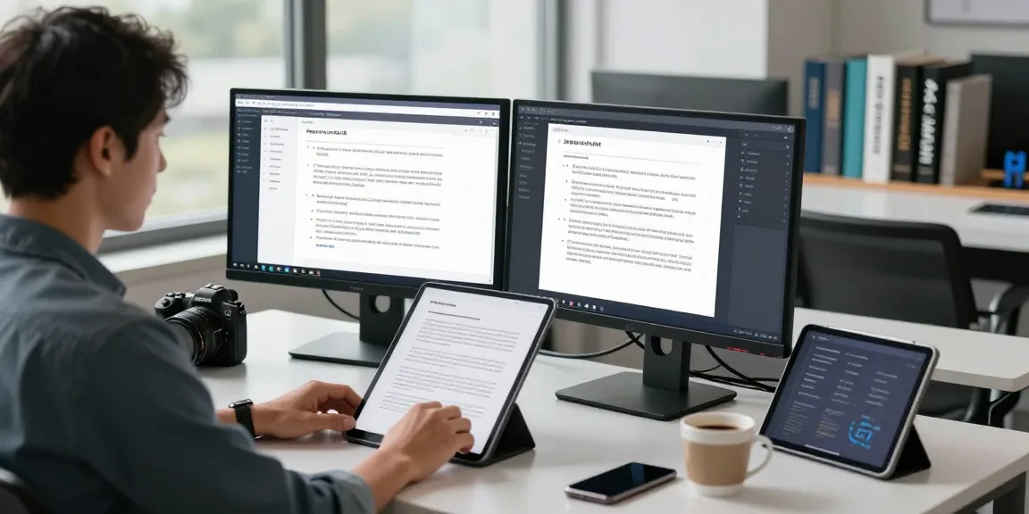 Professional analyzing tech in modern workspace to detect fake pdf documents.