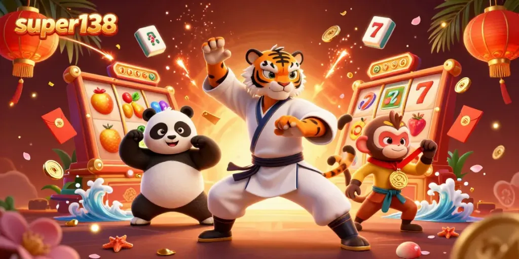 Experience thrilling moments at super138 with a kung fu tiger master, surrounded by rich slot gaming elements.