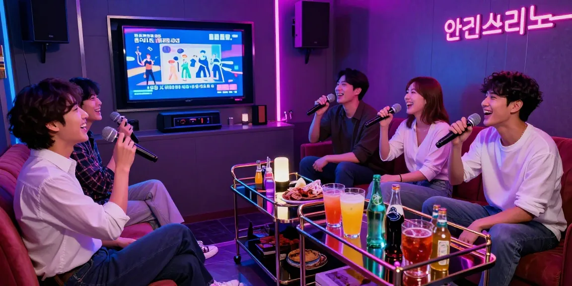 Enjoying an exciting karaoke experience at 인천쓰리노 with friends in a vibrant private room, showcasing the lively nightlife culture.