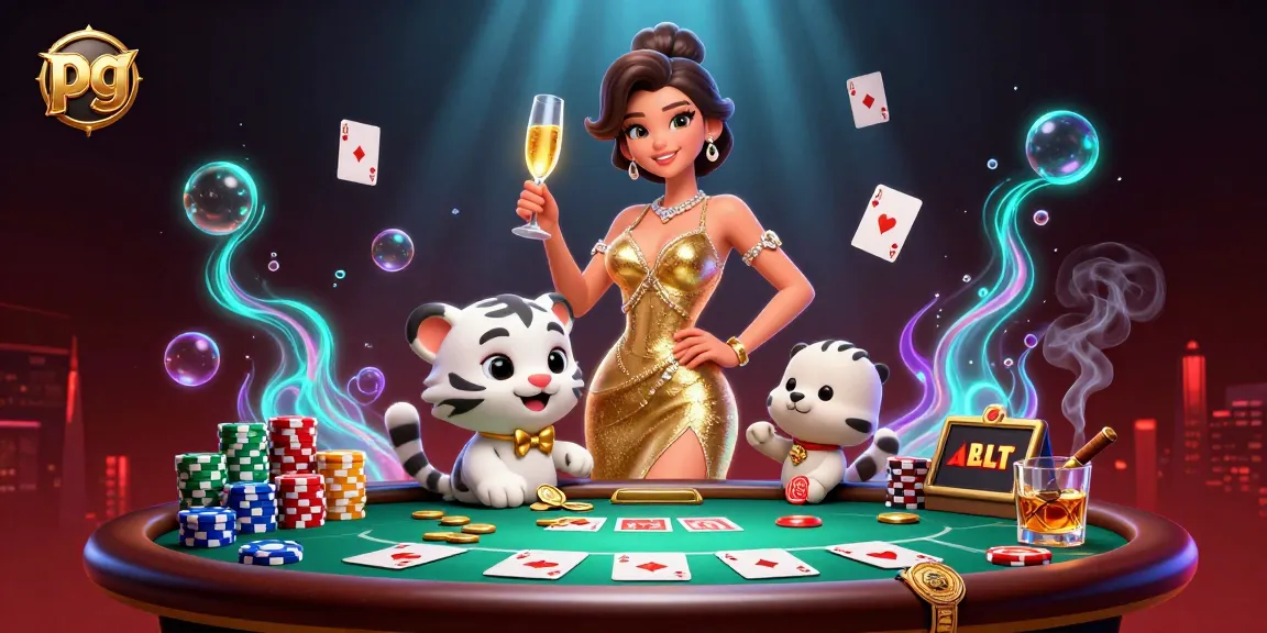 Experience the excitement of pg casino games with a glamorous scene of poker and luck.