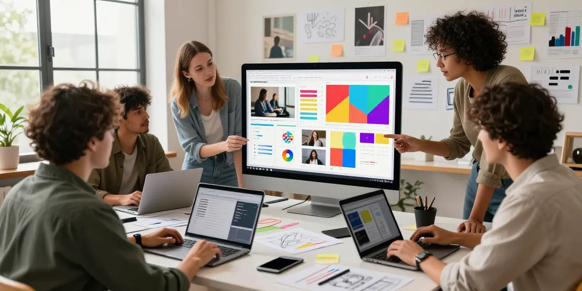 Team collaborating on creative projects using mixboard ai in a vibrant workspace.