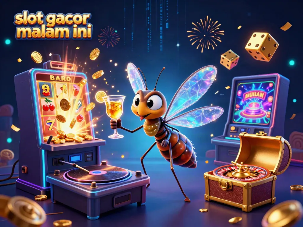 Menangkan jackpot dengan slot gacor malam ini dalam ilustrasi ceria kasino yang penuh warna.