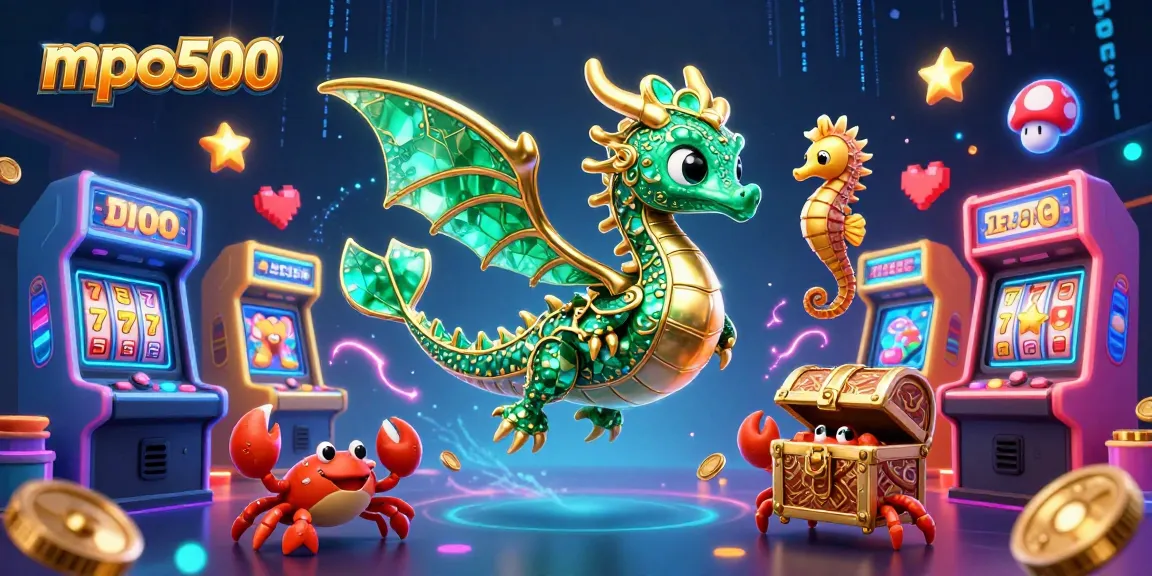 Experience winning thrills with mpo500's vibrant slots and gaming elements illuminated in a dynamic 3D scene.