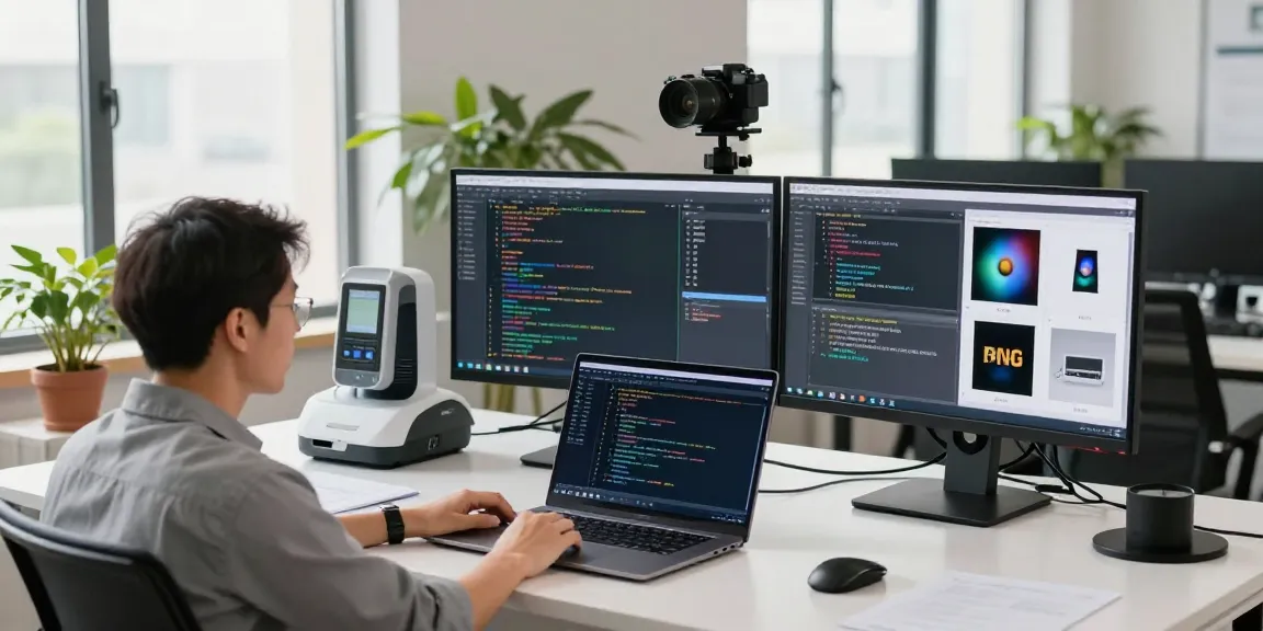 AI detector tool being used on a sleek laptop in a bright, modern office.