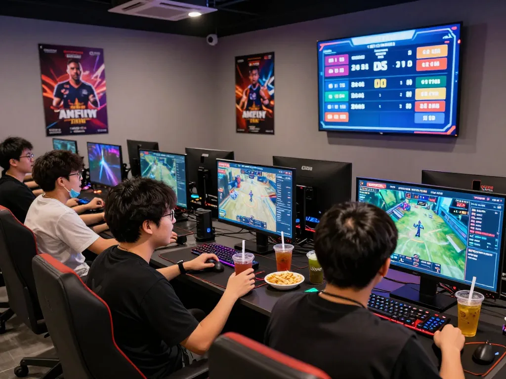 Exciting esports betting Singapore scene with gamers engaged at high-tech setups, showcasing vibrant atmosphere and live odds.