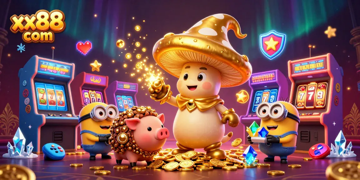 Experience the dazzling magic at xx88 com with vibrant casino elements and golden treasures.