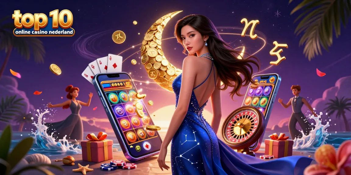 Engage with top 10 online casino nederland represented by a stunning 3D artistic illustration featuring games and iconic symbols.