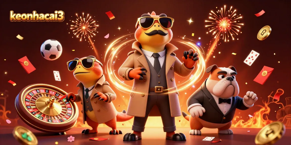 Bet on sports effortlessly with keonhacai3, featuring a lively casino scene with playful raptors and betting elements.