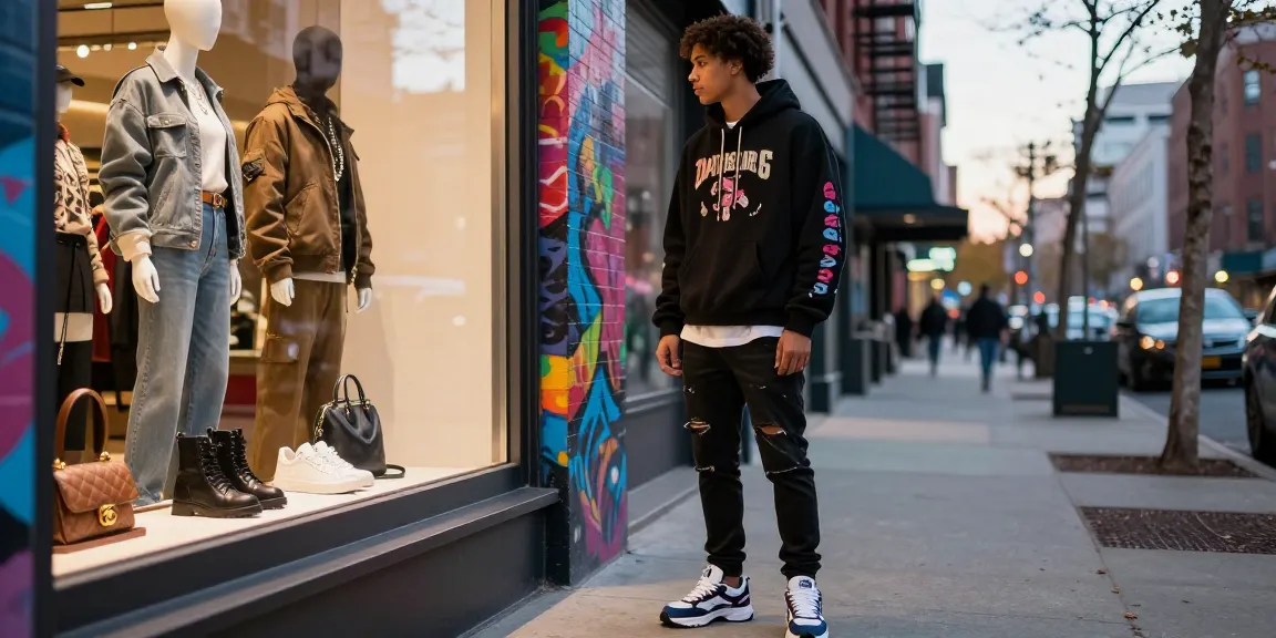 Casual urban fashion shot featuring 명품 레플리카 accessories in a chic boutique.