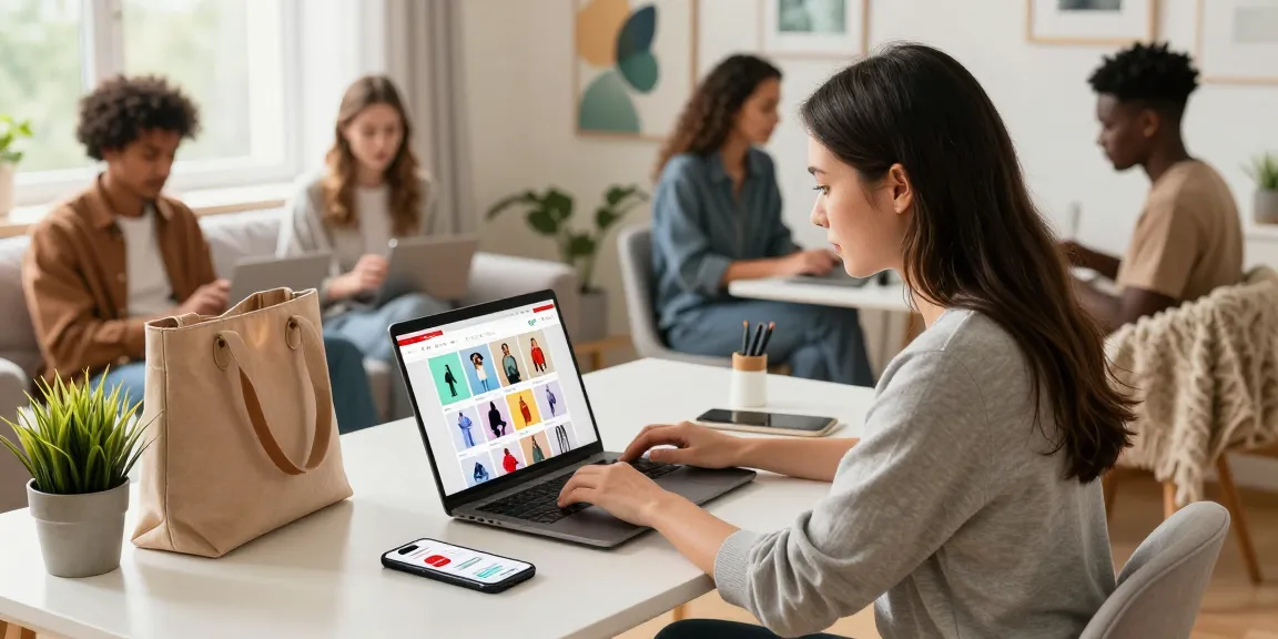 Vibrant e-commerce shopping scene showcasing diverse individuals browsing products online at https://forumup.org/shop/search.php?ca_id=&addr1=&addr2=&addr3=&schKeyword= in a cozy home workspace.
