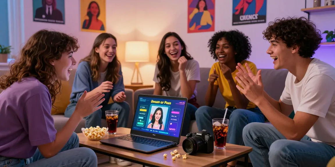 Engaging Smash or Pass AI game night scene with friends discussing AI-generated images.
