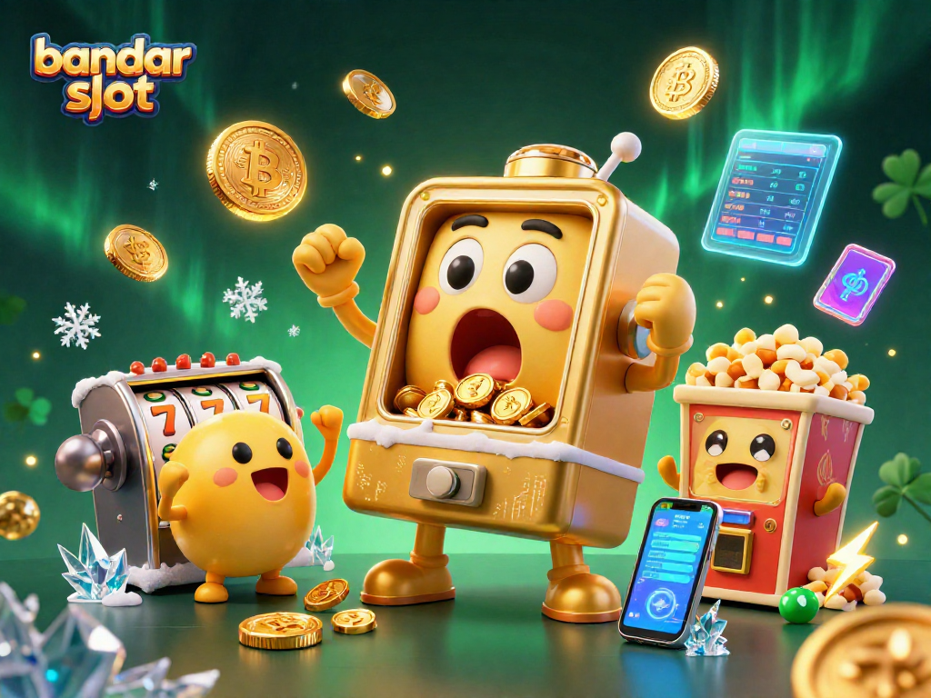 Bandar slot menghadirkan mesin slot beruang emas merayakan kemenangan saat koin berjatuhan