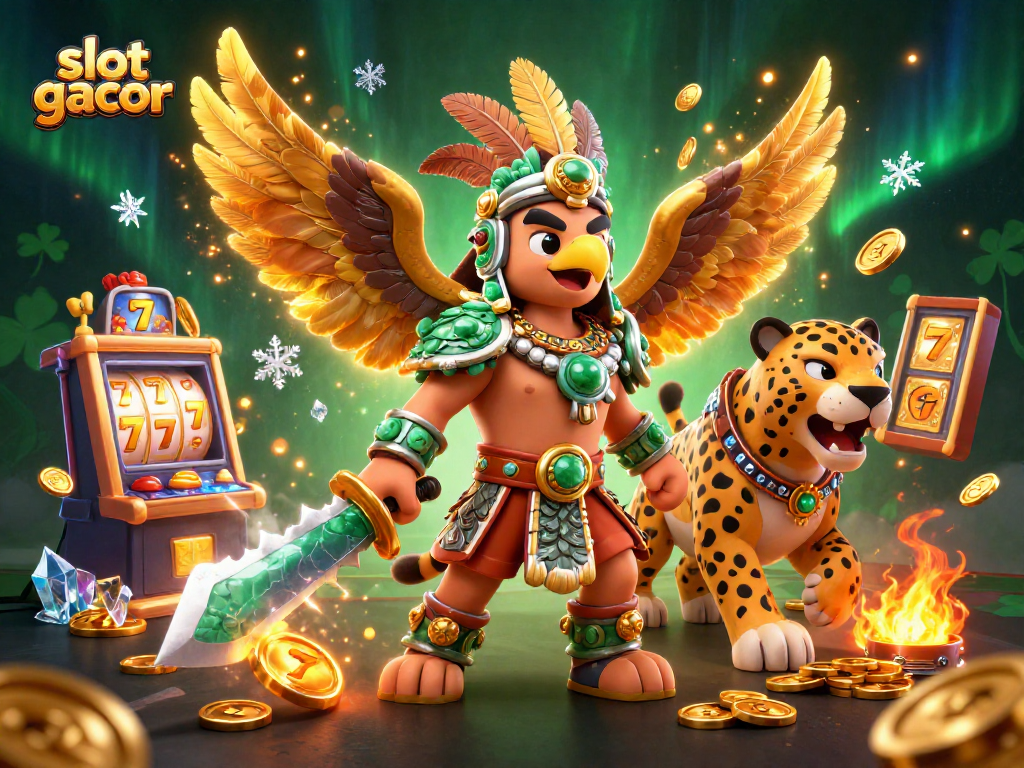 Experience the thrill of slot gacor with engaging characters and dynamic game elements in this captivating illustration.