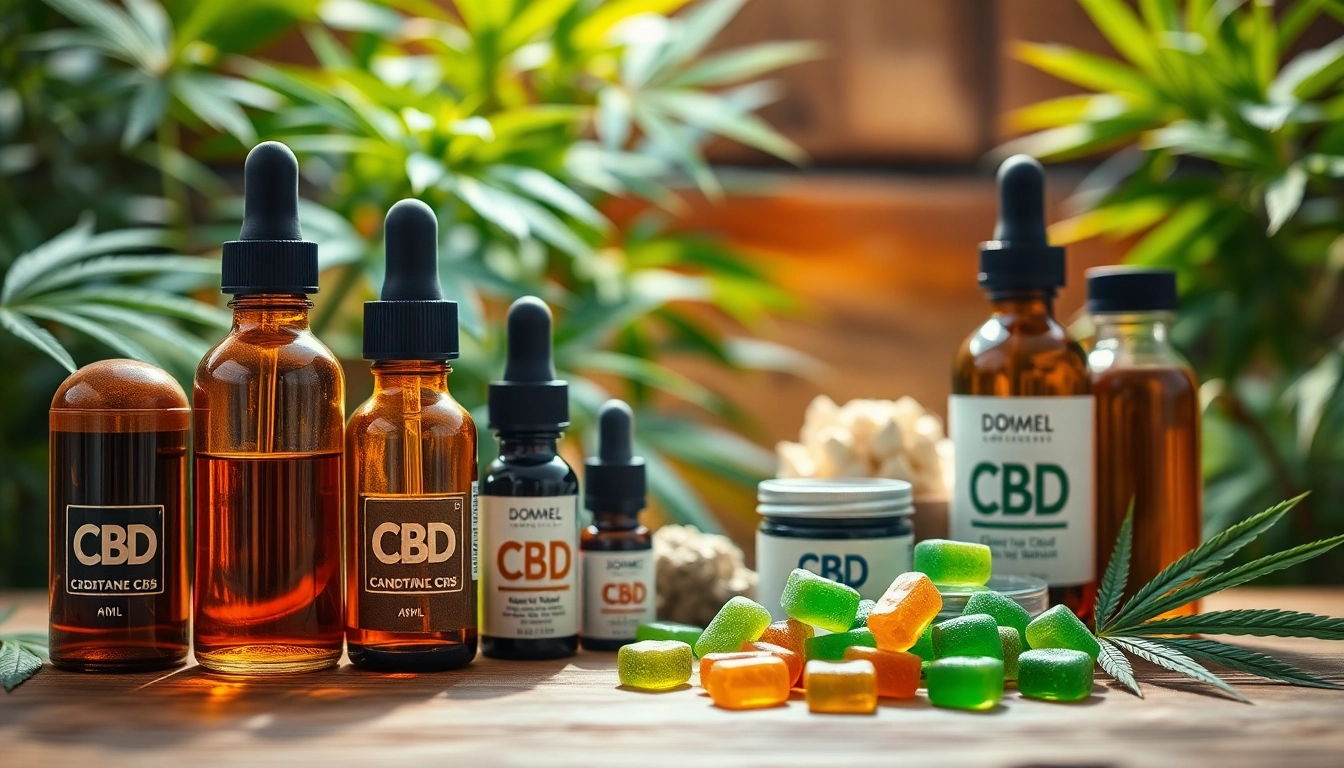 Showcasing CBD products including oils and gummies in a warm, inviting setting.