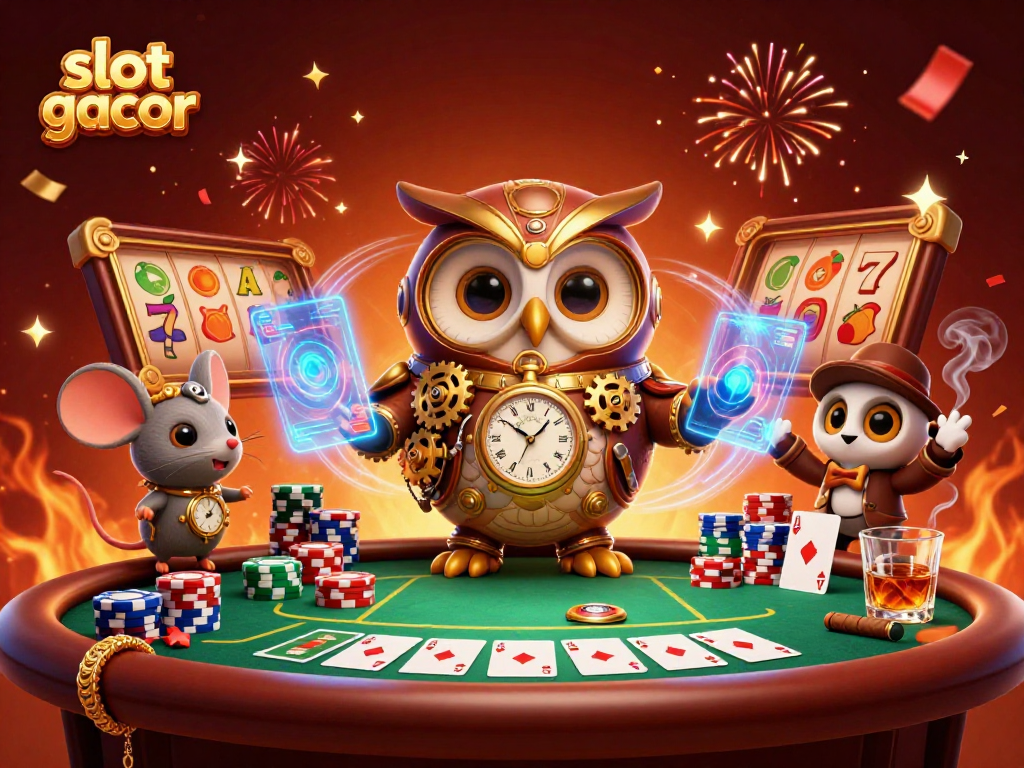 Experience the thrill of slot gacor gameplay with vibrant casino elements and lively characters.
