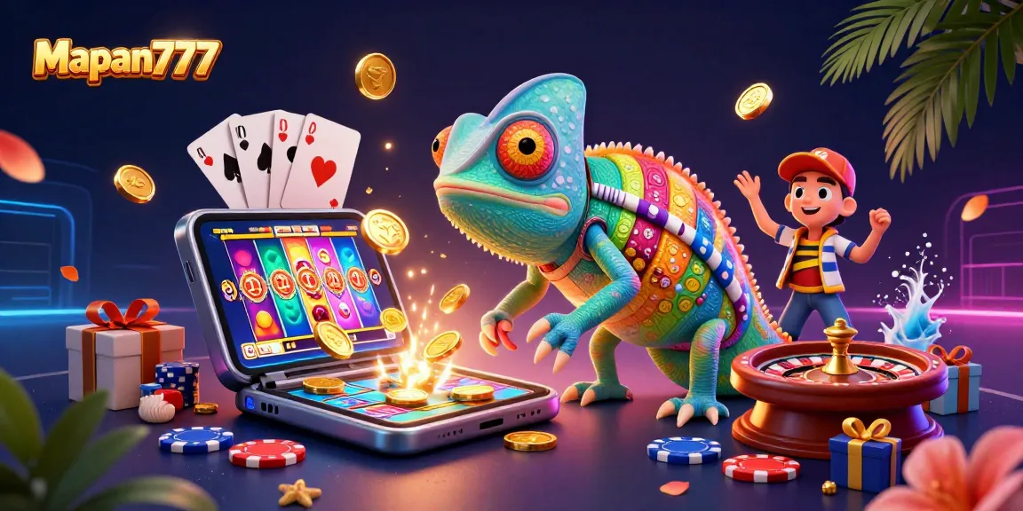 Engage with Mapan777 in this vibrant casino illustration showcasing the dynamic gaming elements.