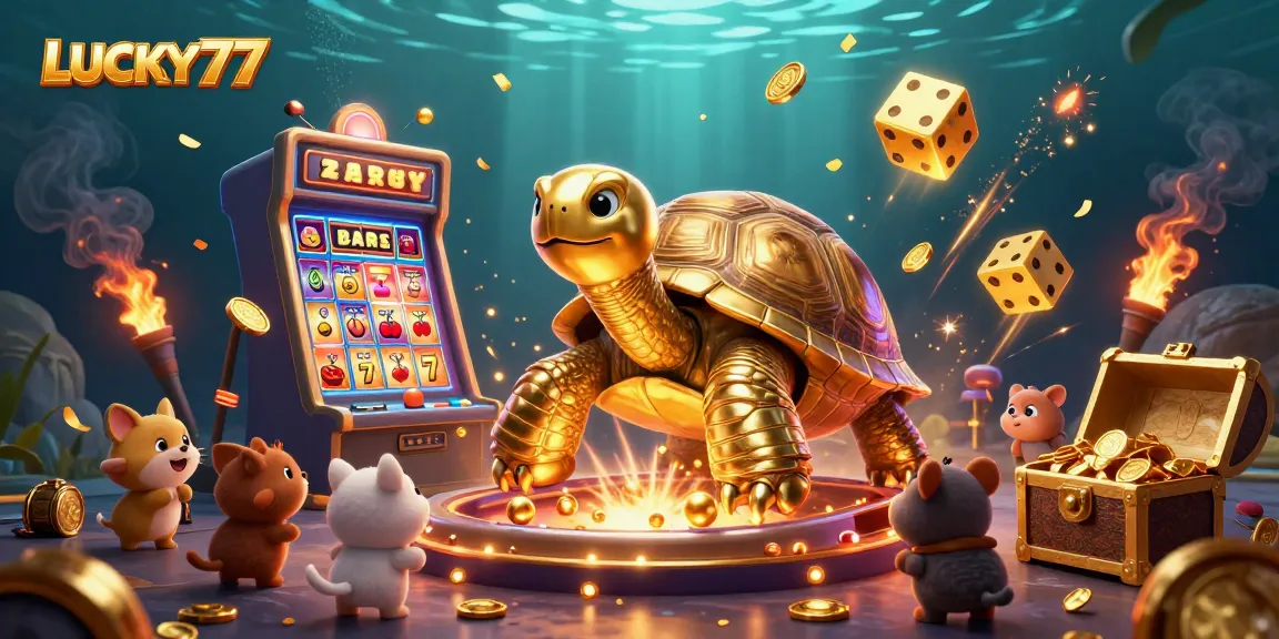 Experience jackpot thrills at LUCKY77 with a colorful 3D casino scene.