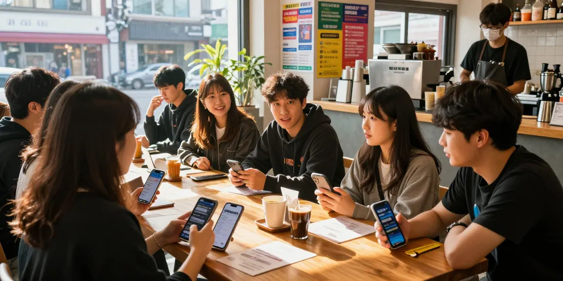 하루이야기 커뮤니티에서 구직 정보를 나누는 젊은이들 모습