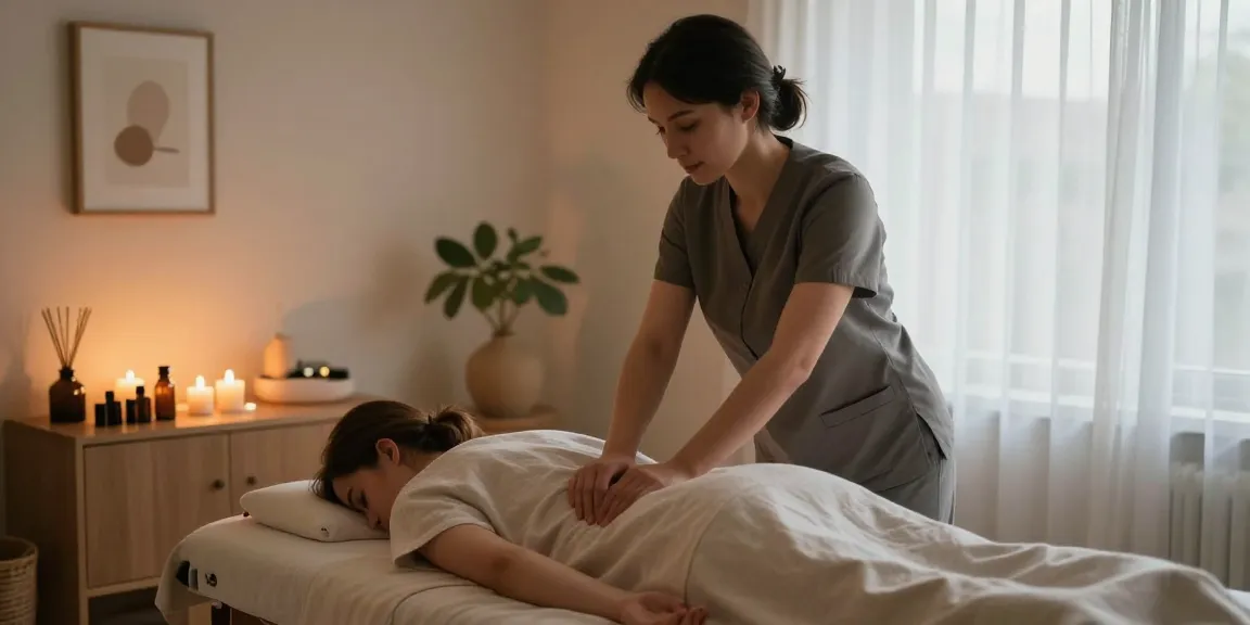 Relaxing Swedish massage therapy session with soothing environment and warm lighting.