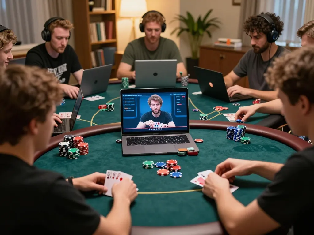 Engaging online poker gameplay on 388bet with players focused on their cards and chips