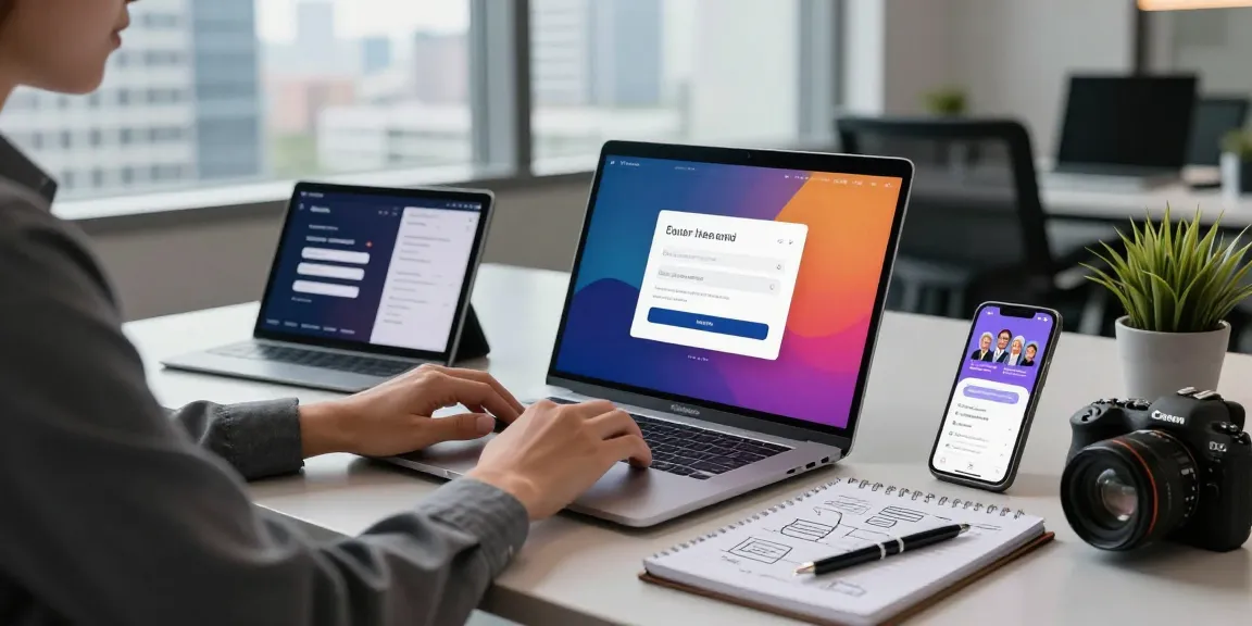 Efficient workspace with a laptop displaying login raja328 interface, reflecting modern tech usage.