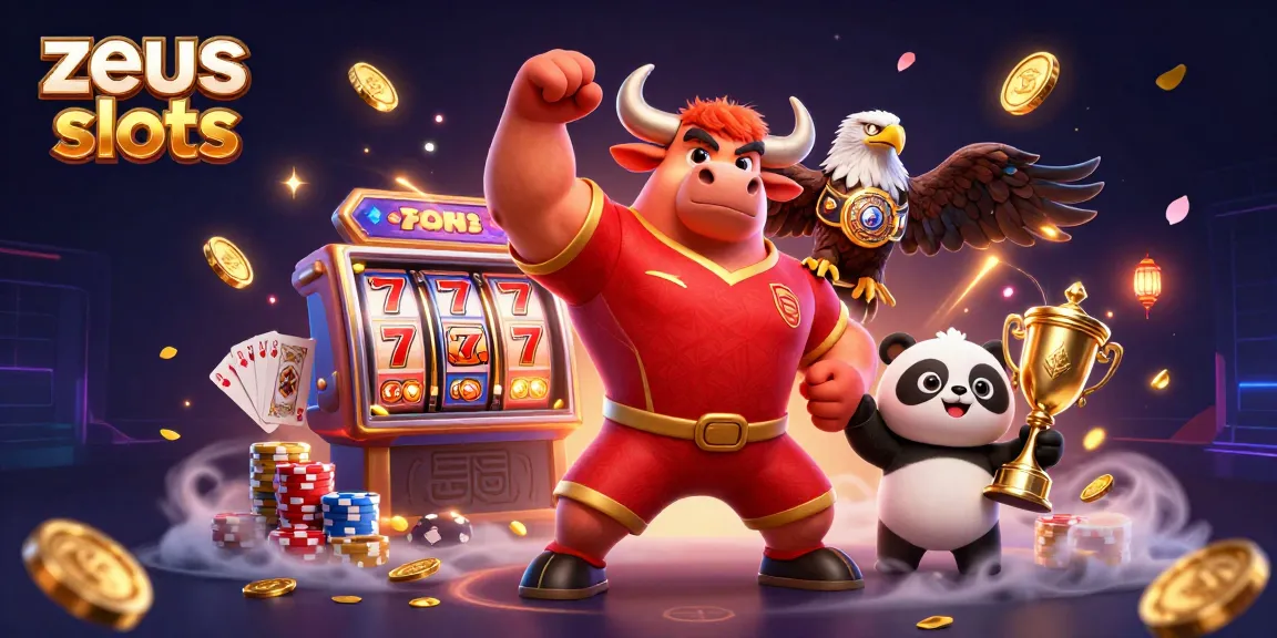 Experience excitement with zeus slots, featuring a bull mascot and treasures of gold and gems.