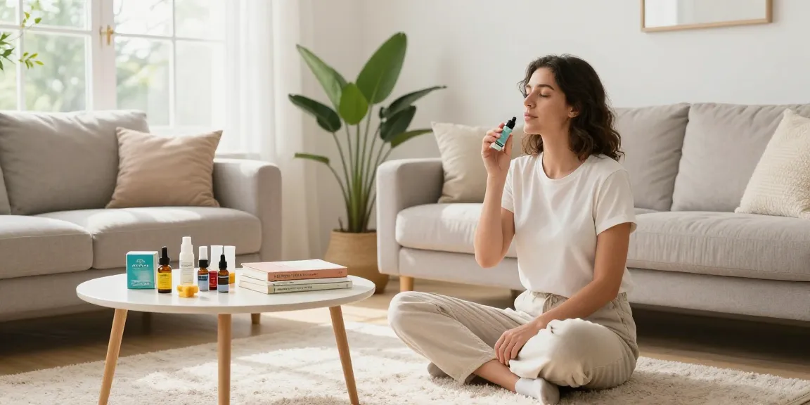 Hemp vape cart in a serene living room wellness scene with CBD products, promoting relaxation and natural health.