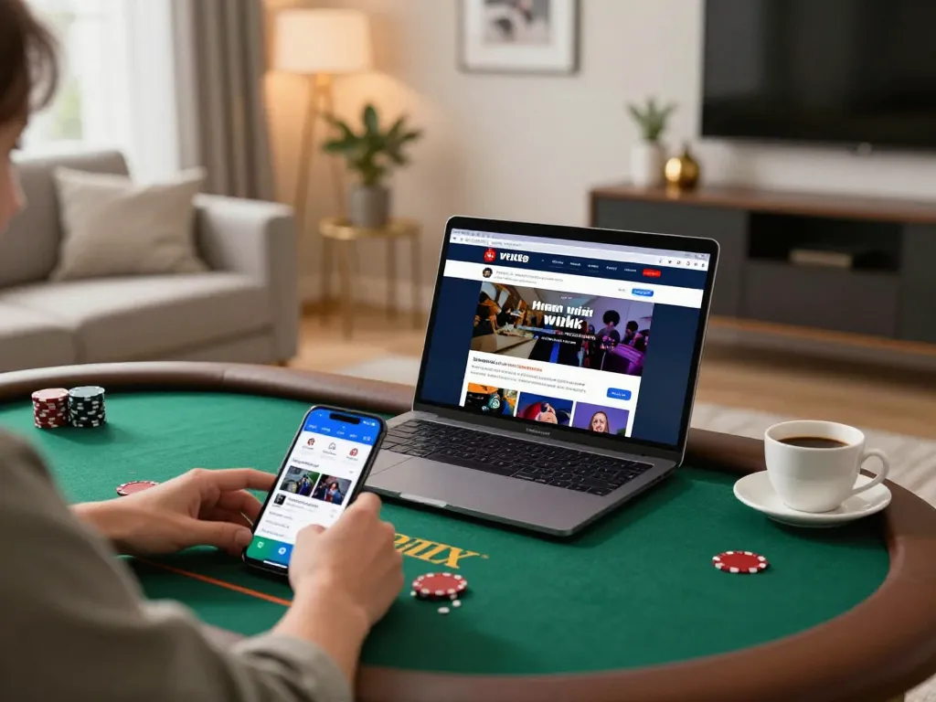 Engaging gameplay at the hidden wiki website with a laptop and smartphone in a cozy home setting.