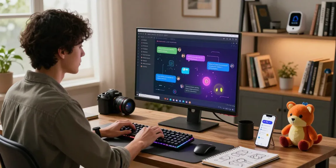 User enjoying interactive conversations with Kobold AI in a cozy home office setting.