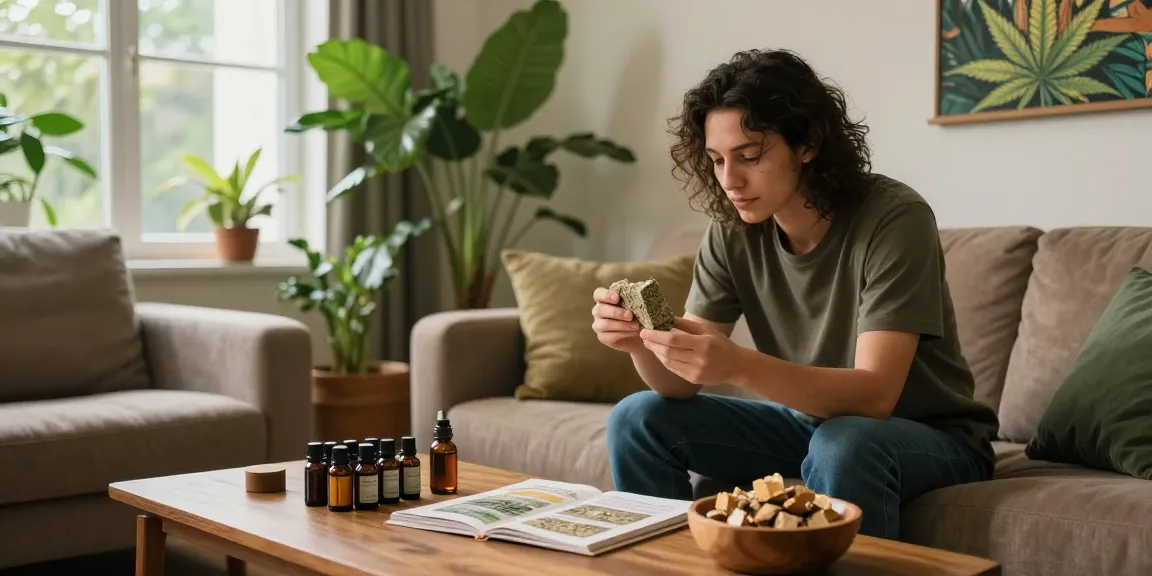 Examining hash for hash uk delivery in a cozy living room.