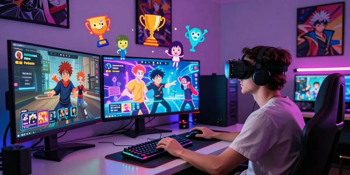 Player engaging in status game simulation with popular characters and vibrant digital avatars