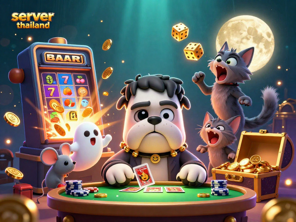 Engage with thrilling games at server thailand with a lively casino scene featuring animated characters.