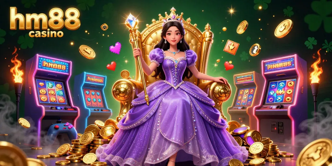 Experience the excitement at hm88 casino with vibrant slot games and majestic royalty.