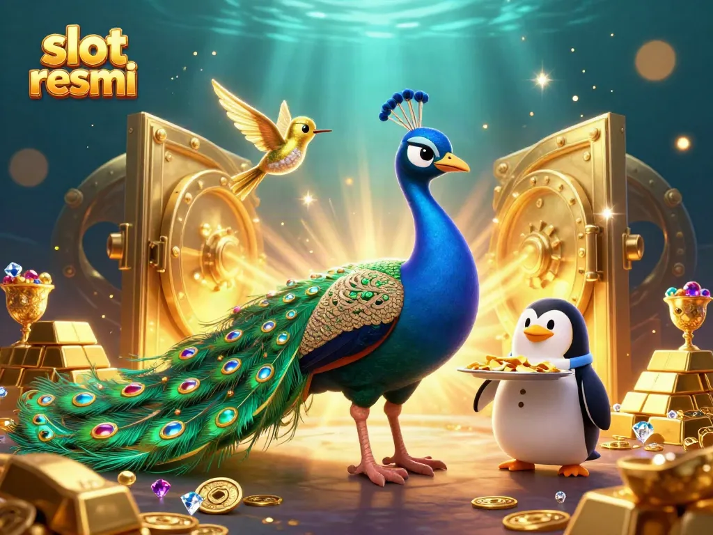 Experience thrilling slots with slot resmi, featuring colorful characters and a rich casino backdrop.