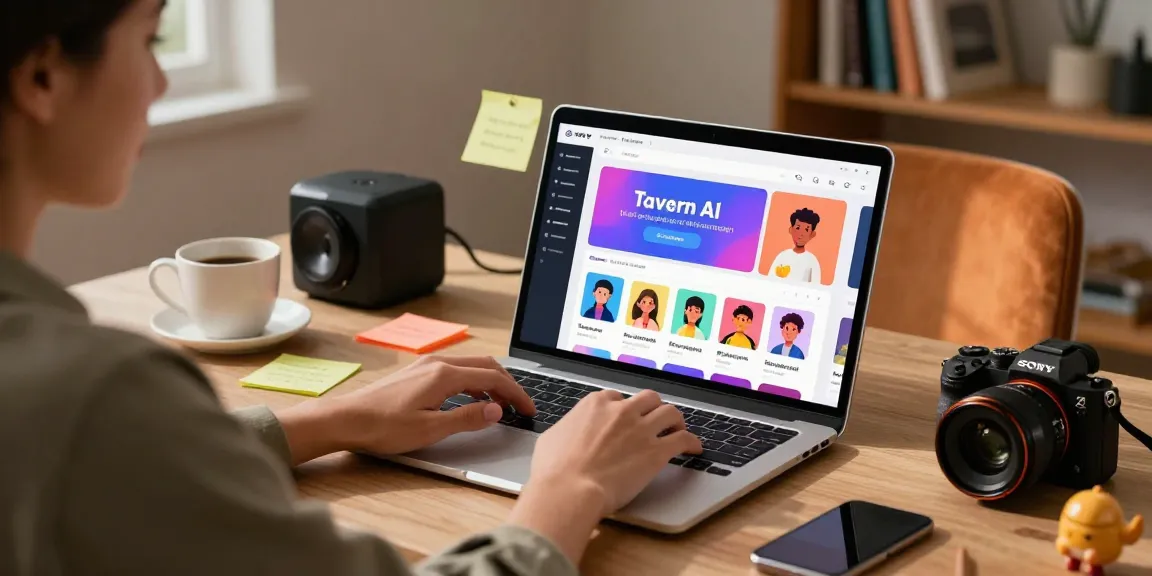 Customizing a character on Tavern AI platform in a modern workspace.