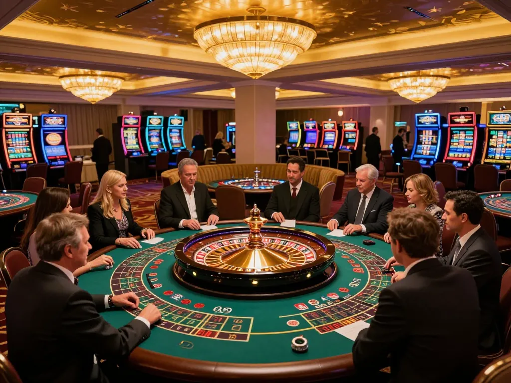 Players engaging in dynamic gameplay at Nhà Cái RR88, showcasing the vibrant casino atmosphere with roulette and poker tables.