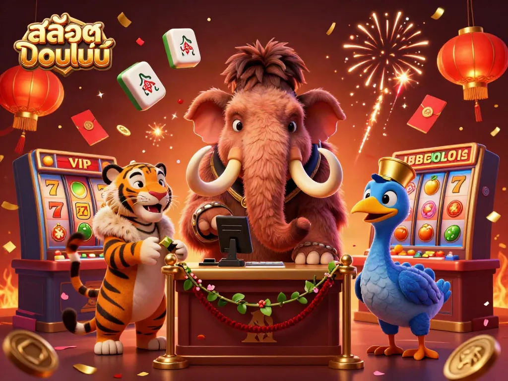 ภาพการตรวจบัตรเข้าของคาสิโนจากสล็อตแมชชีนที่มีตัวละครมามอธรวมอยู่ด้วย, สล็อตออนไลน์