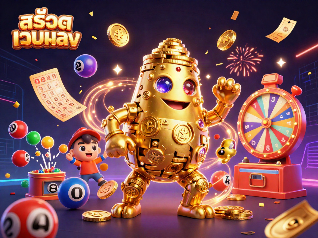 Engage in thrilling experiences with สล็อตเว็บตรง illustrated by vibrant casino elements in a dynamic scene.