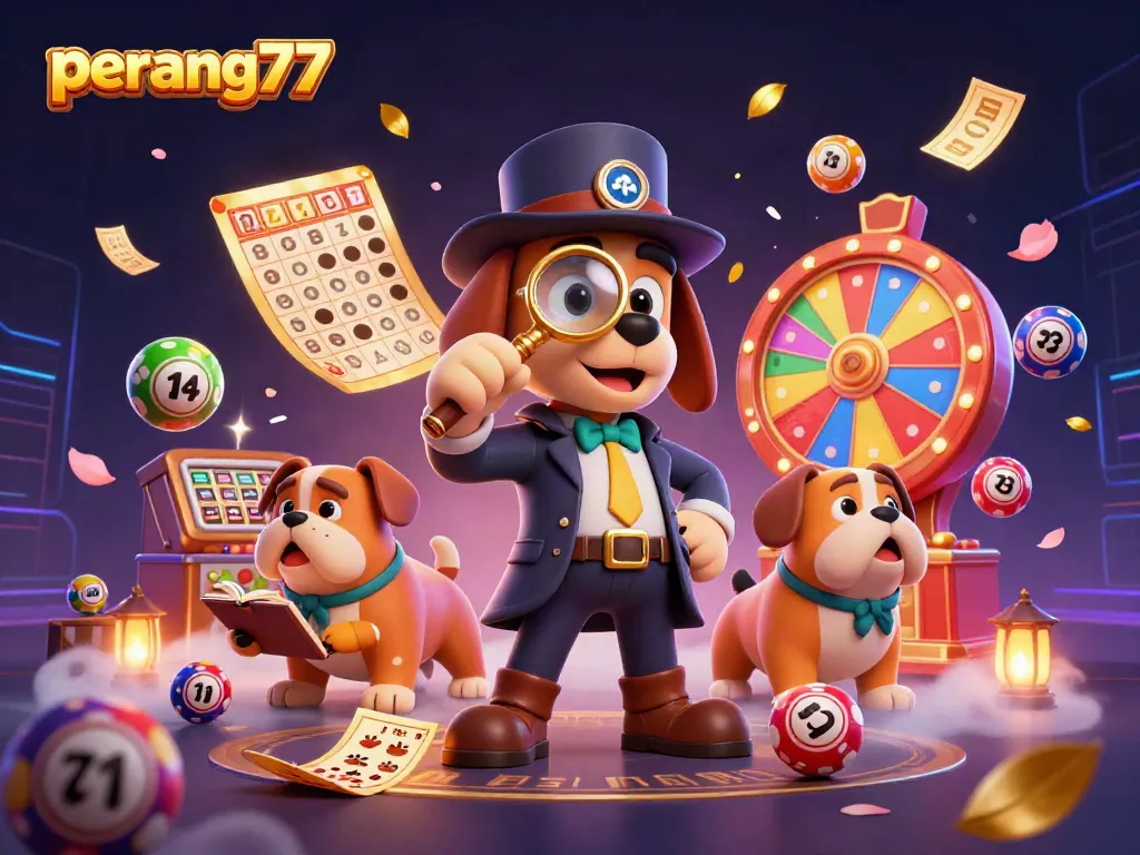 Permainan slot di perang77 dengan karakter detektif 3D dan simbol keberuntungan menambahkan keseruan.