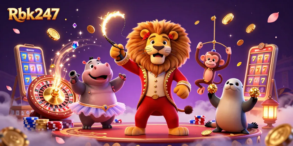 Watch Rbk247's vibrant casino scene with animated characters, coins, and a spinning roulette wheel.
