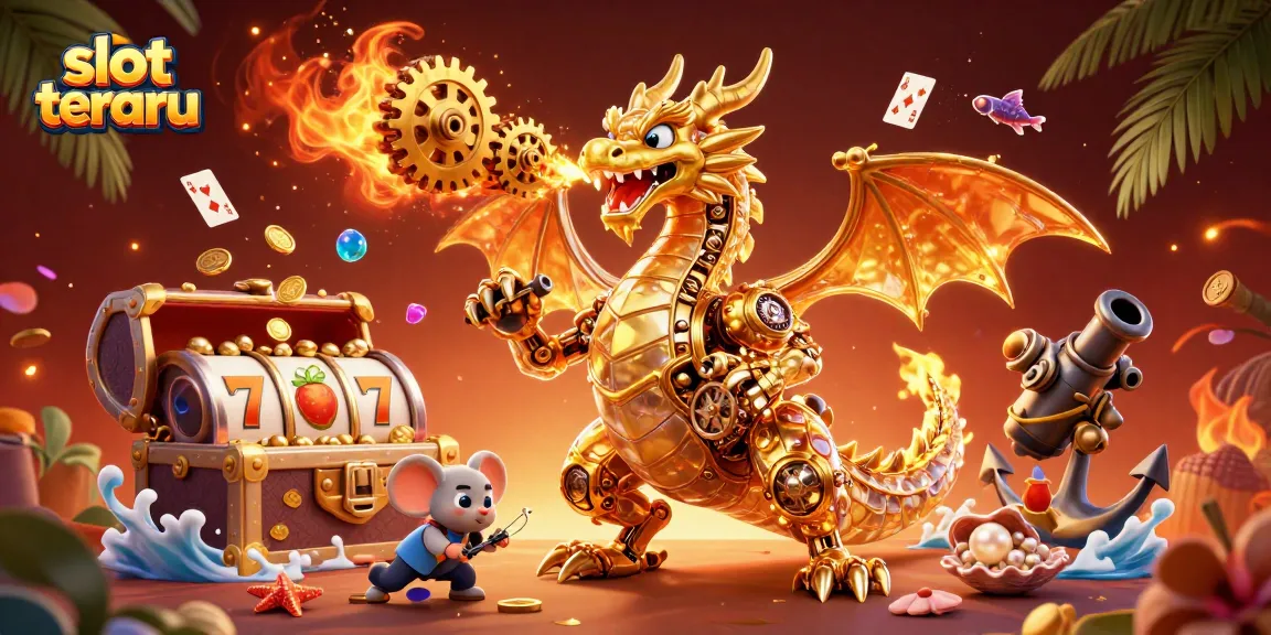 Engage with slot terbaru in vibrant gameplay featuring golden dragon and treasure.