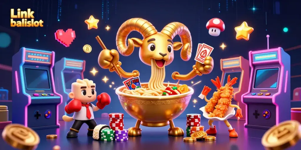 Join the vibrant casino world with Link balislot featuring cartoon characters in a dynamic gaming scene