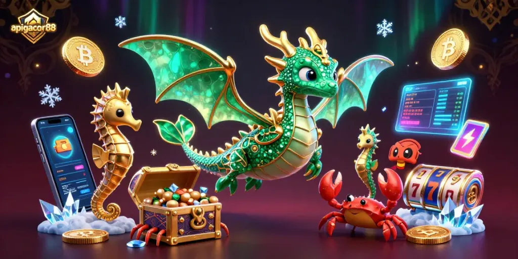 Experience thrilling gameplay with apigacor88 featuring a treasure-laden sea dragon scene.