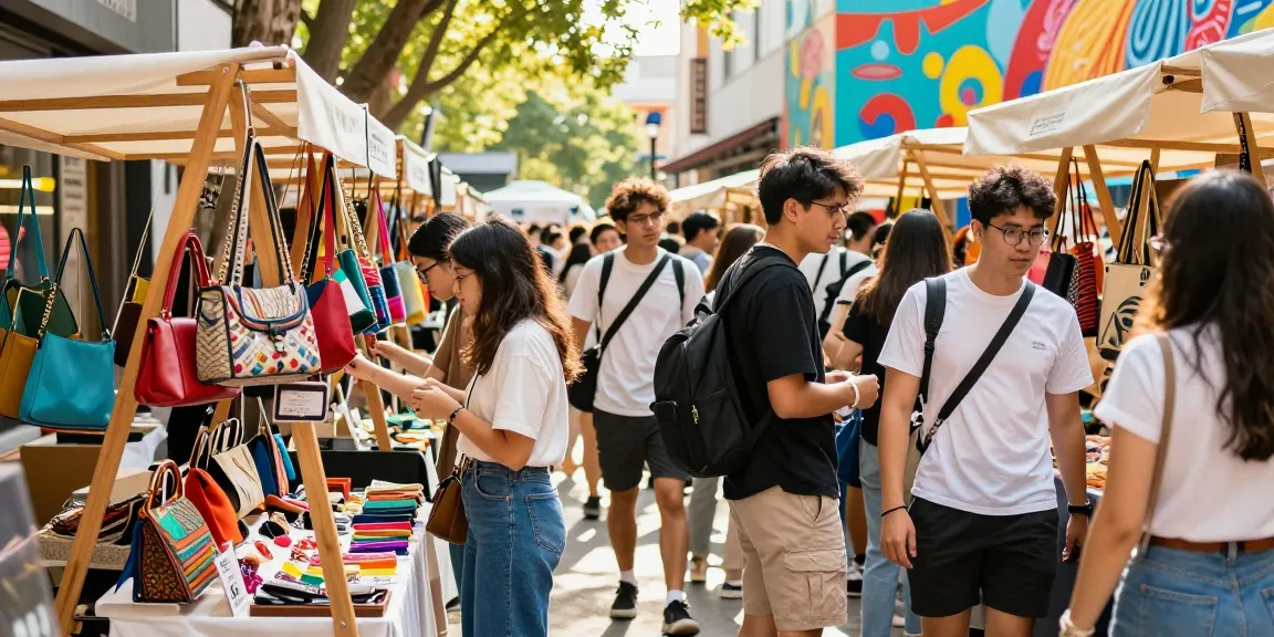 Engaging shopping scene at a 레플리카 쇼핑몰 with diverse shoppers exploring trendy replica fashion accessories.